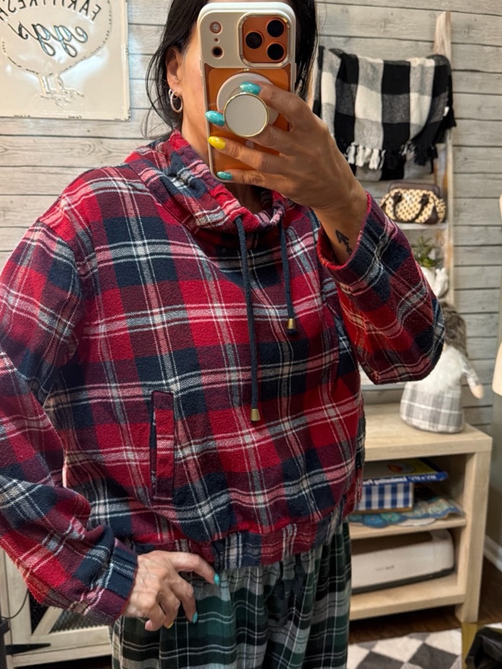 Forever 21 Red & Black Plaid Cowl Neck Pullover - Picture 6 of 7